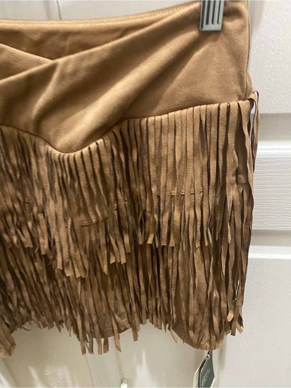 HALARA Crossover High Waisted 2-in-1 Fringe Hem Bodycon Mini Skirt Taupe XS - Picture 3 of 11